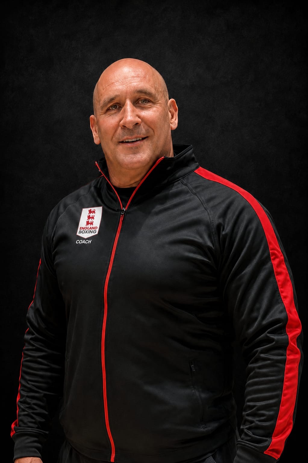 Arena Boxing Club England Boxing Coach Geoff Page in his coaching kit